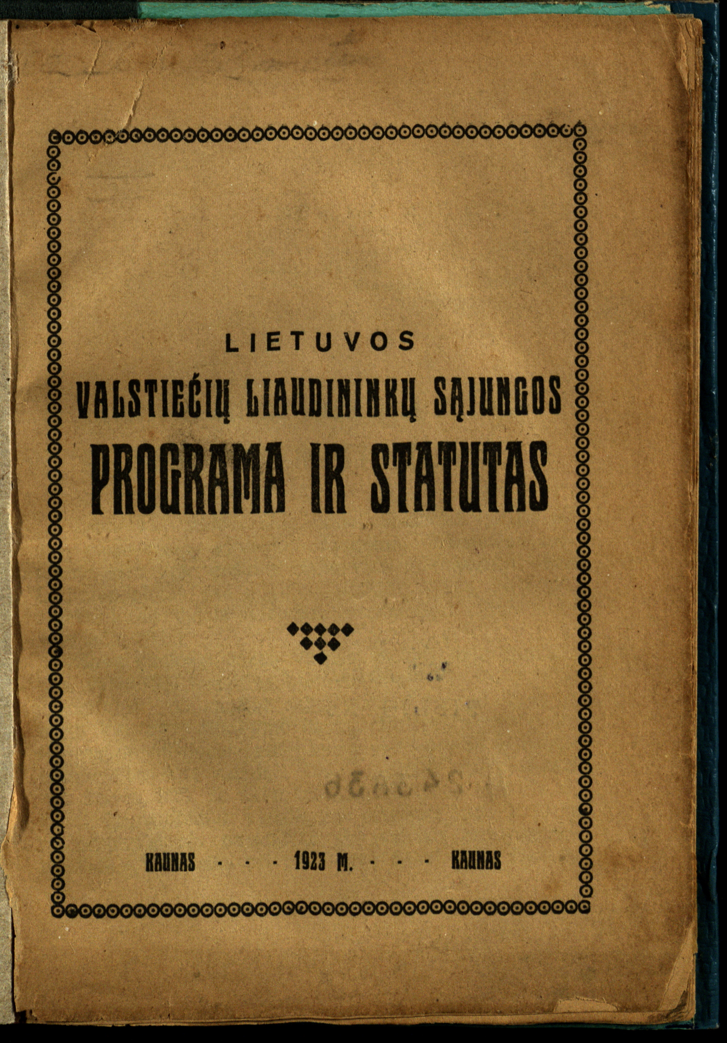 Lietuvos valstiečių liaudininkų sąjungos programos ir statuto leidinys, 1923 m.