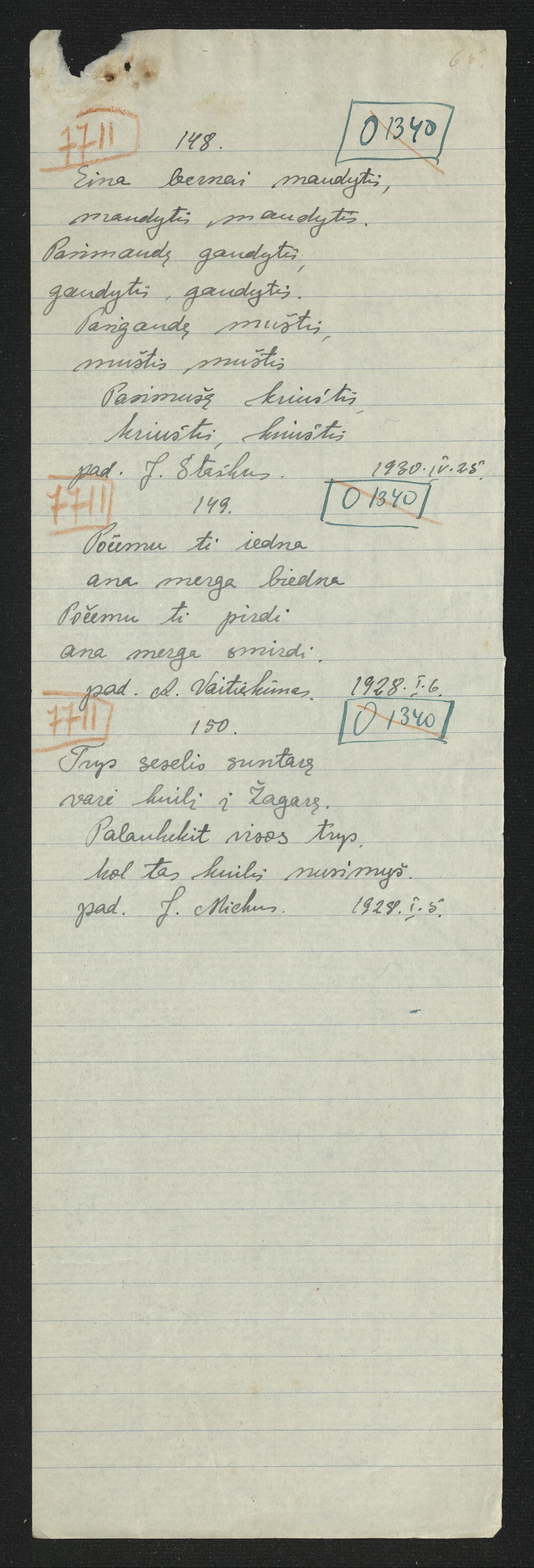 Juliaus Čiutos tautosakos rinkinys. LTR 33