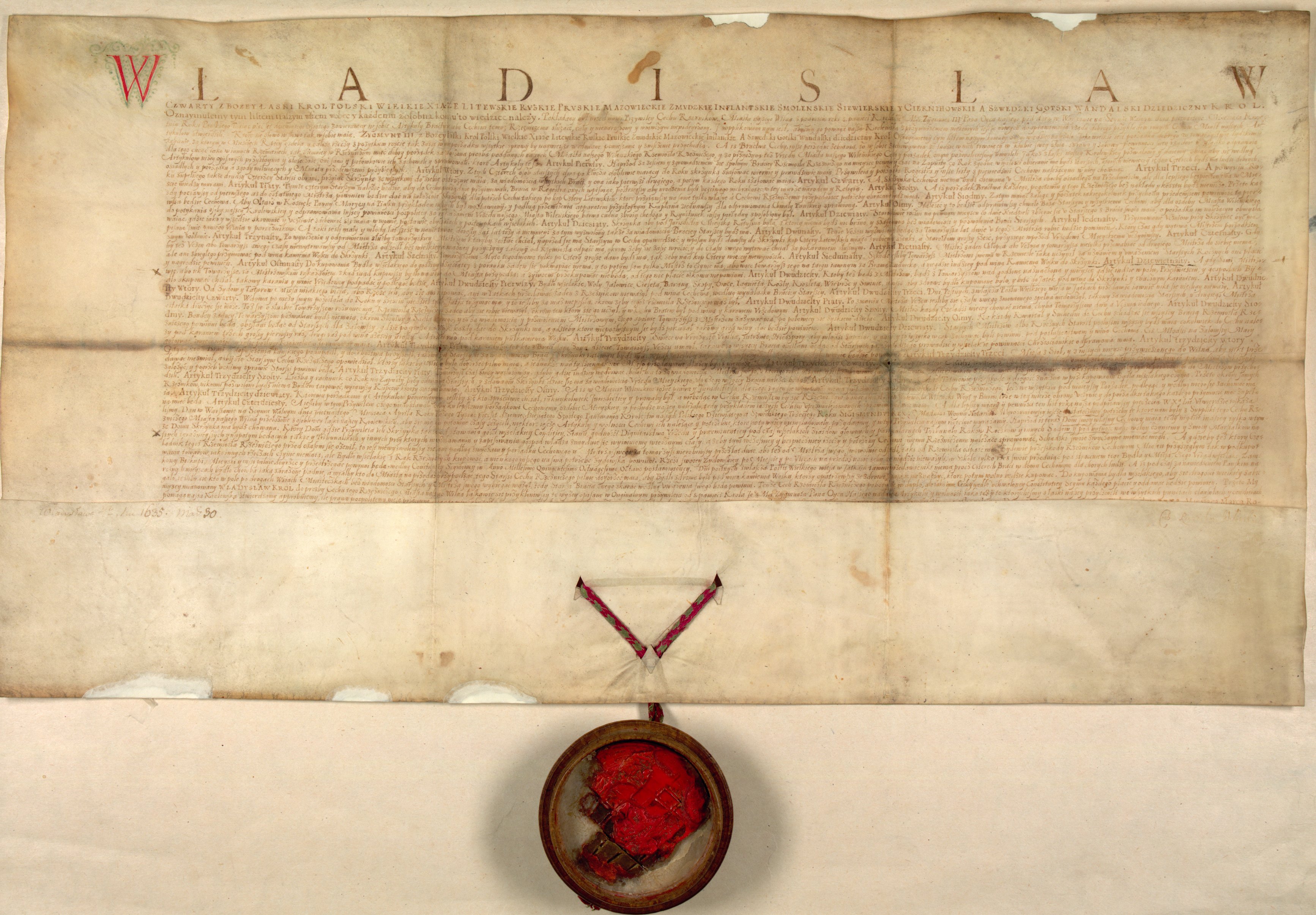 Vladislovo Vazos 1635 m. raštas dėl Vilniaus mėsininkų cecho privilegijos
