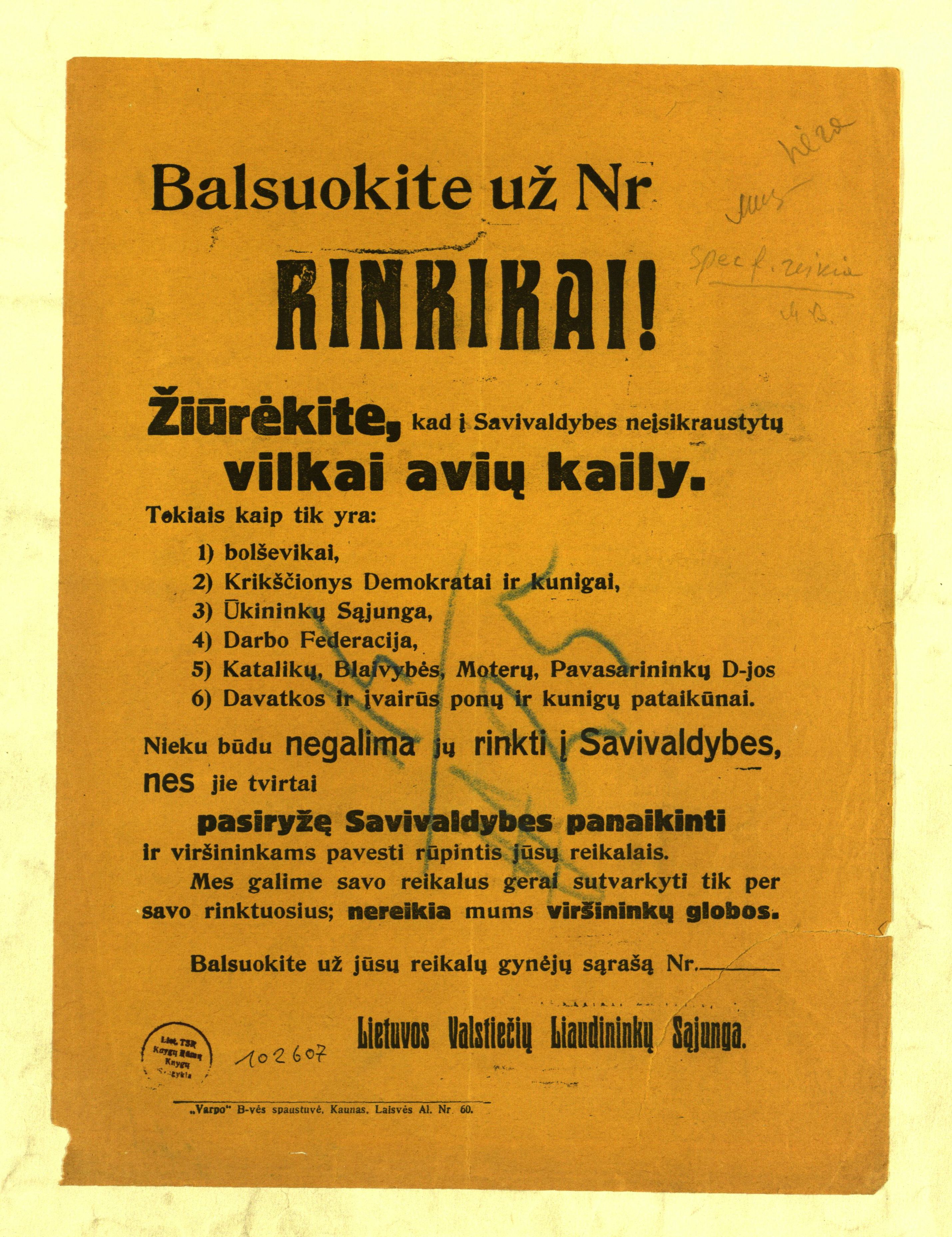 Lietuvos valstiečių liaudininkų sąjungos rinkimų plakatas