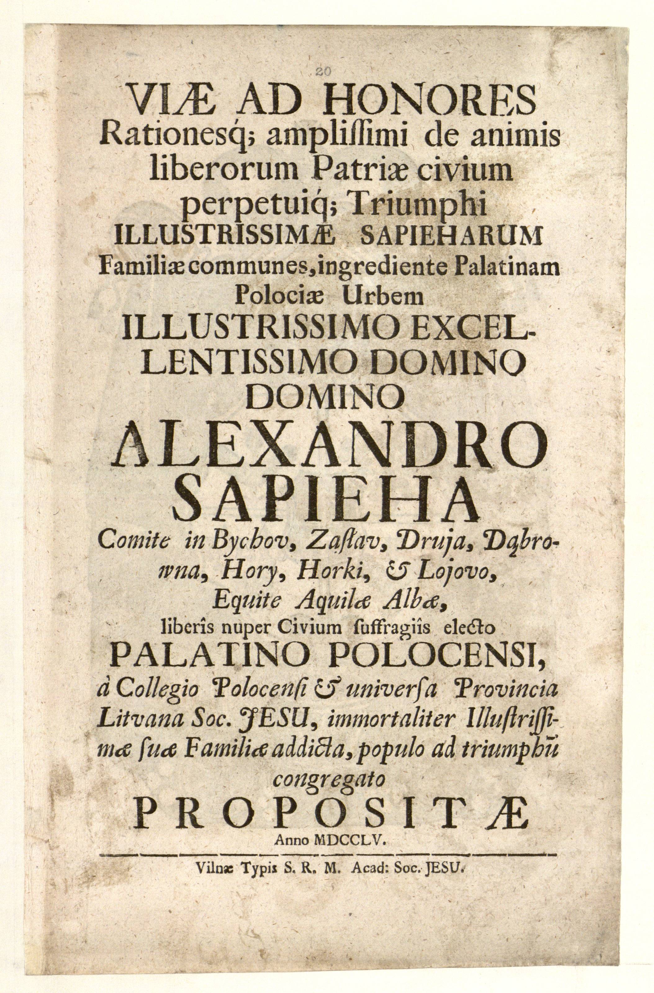 1755 m. Polocko kolegijos panegirika, skirta Aleksandrui Sapiegai, išrinktam Polocko vaivada