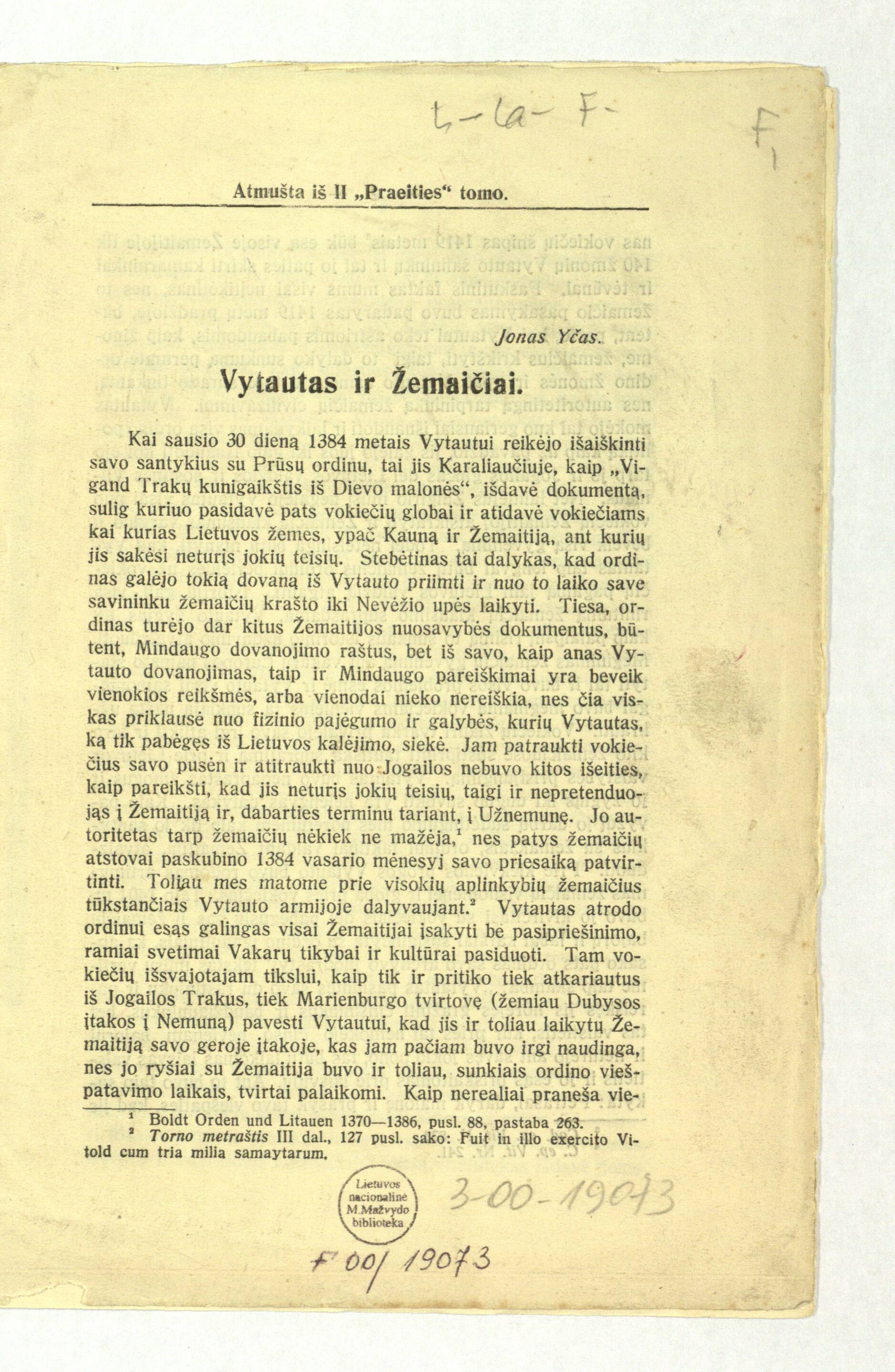 Knygos puslapis „Vytautas ir Žemaičiai“