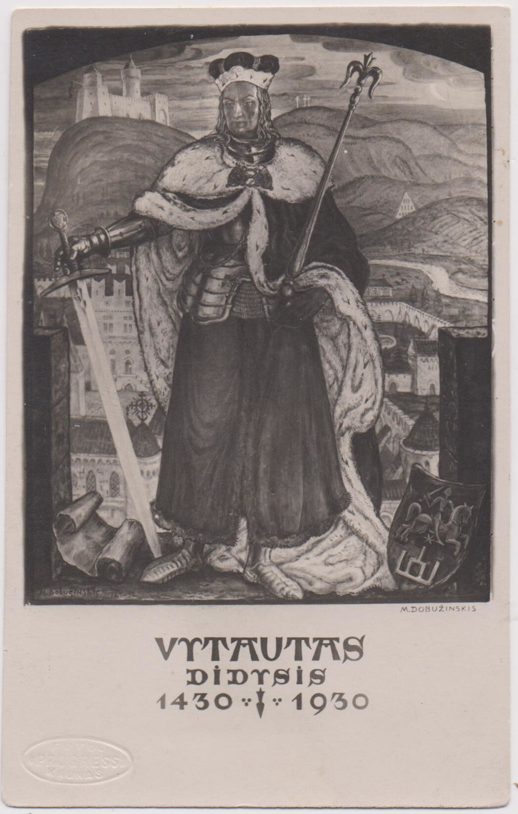 Mstislavo Dobužinskio paveikslo „Vytautas Didysis“ reprodukcijos atvirukas.