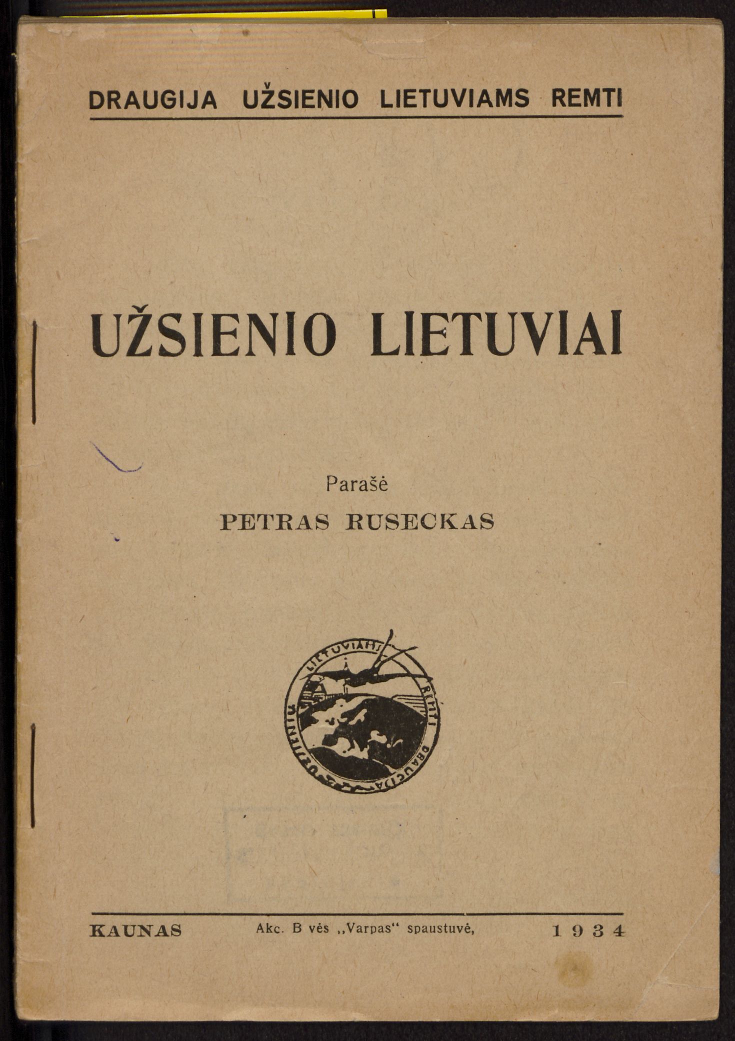 Petro Rusecko 1934 m. leidinio „Užsienio lietuviai“ viršelis.