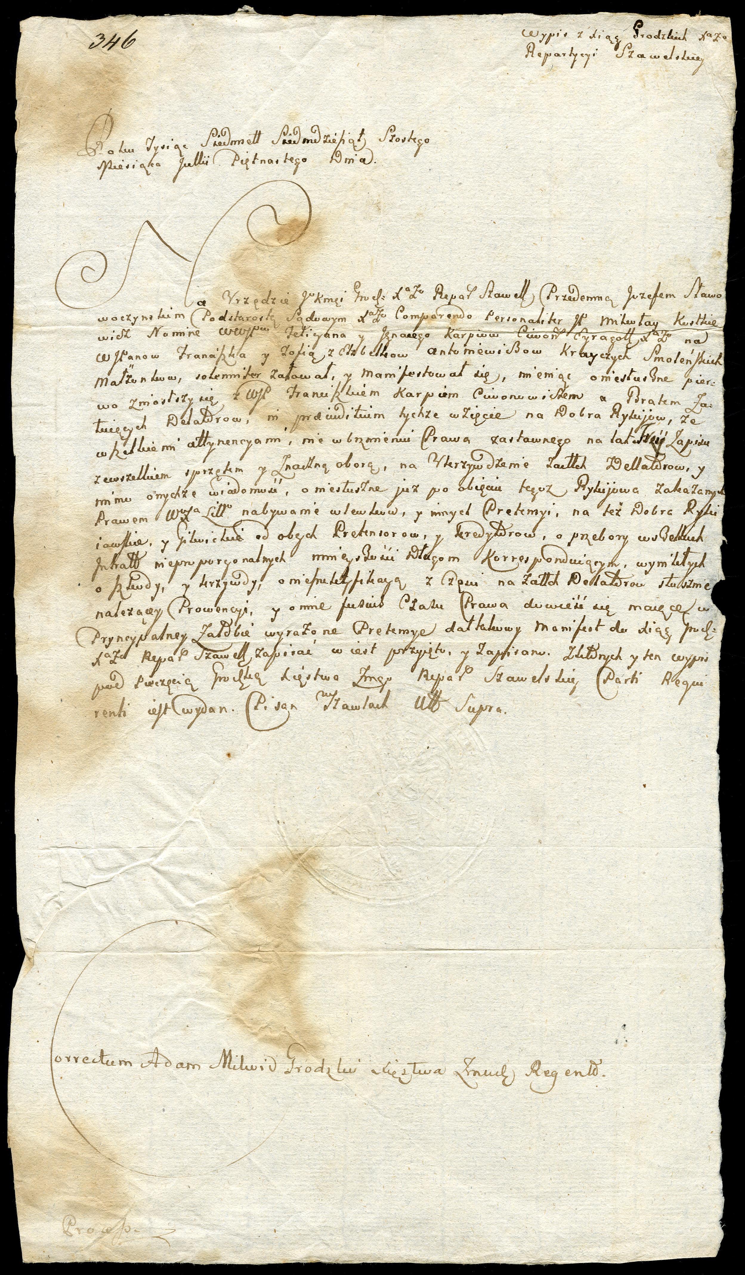 1776 m. Žemaitijos kunigaikštystės Šiaulių reparticijos teisinis dokumentas, susijęs su LDK administracine sistema.