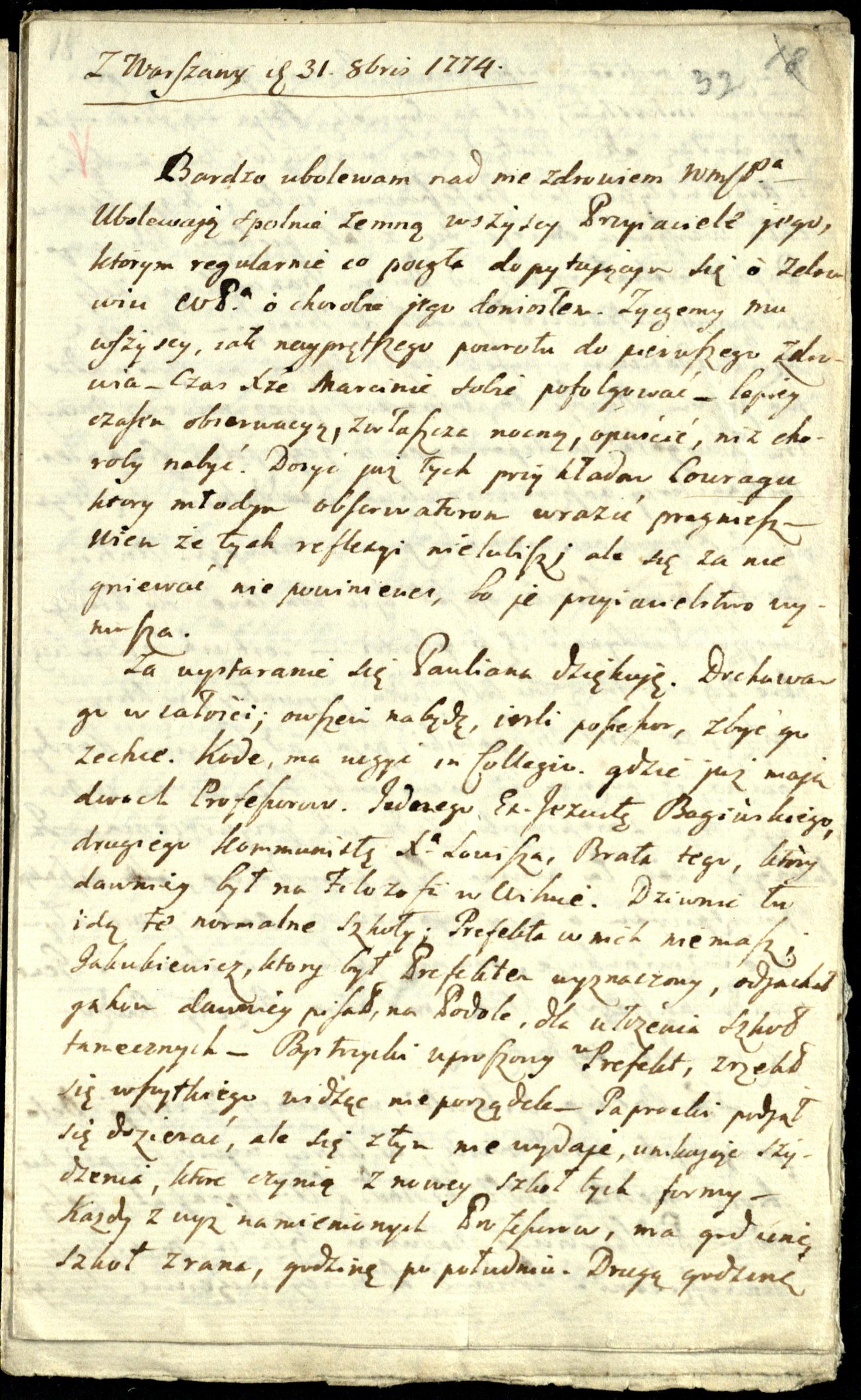 1774 m. laiškas, kuriame minima LDK etmono pareigybė ir politinė aplinka.